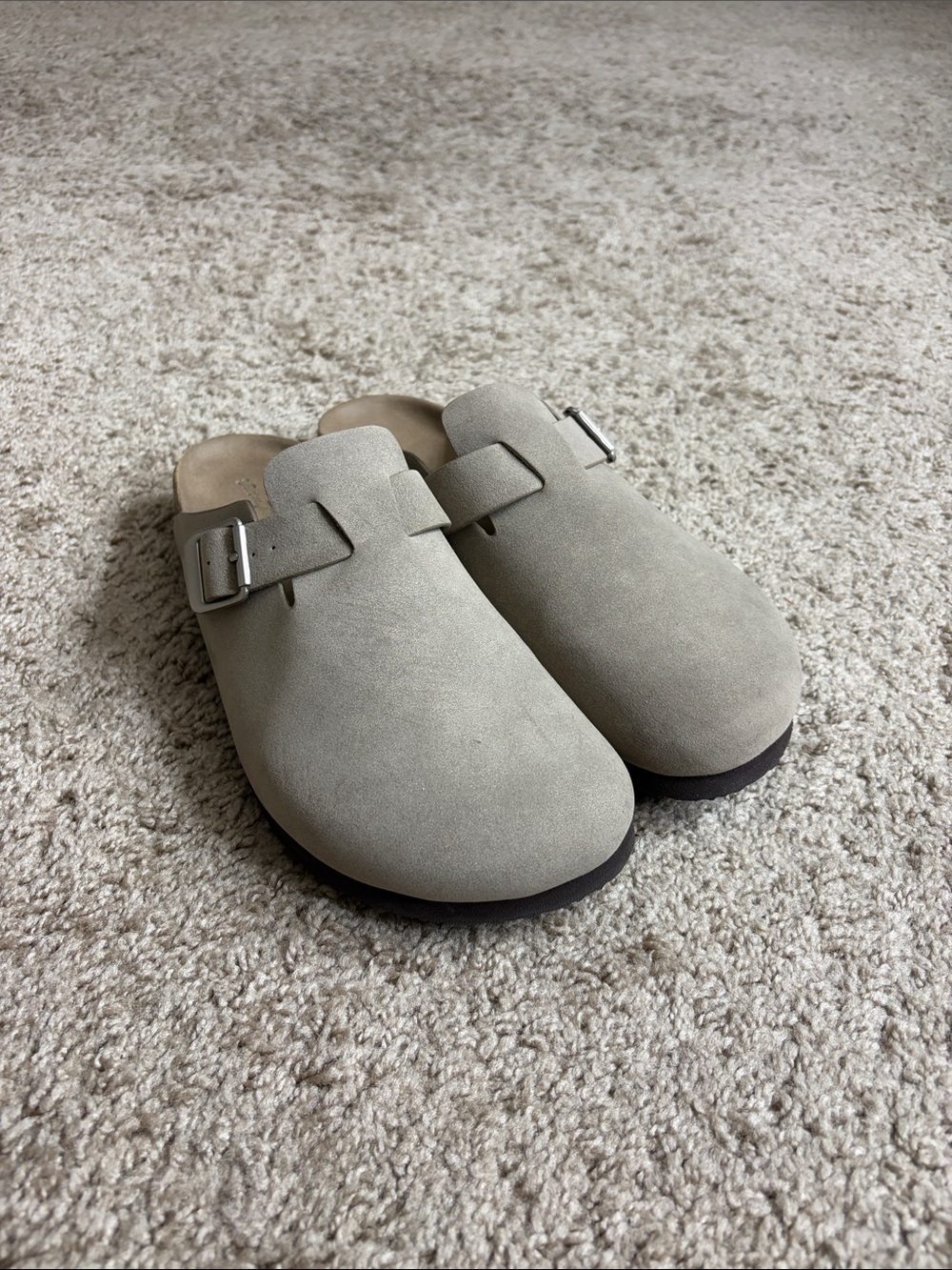 Target Light Gray Suede Slip-On Clogs with Buckle
